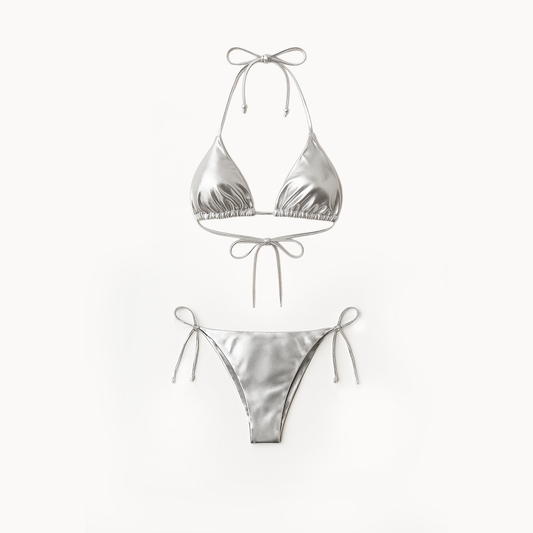 TIA Metallic Triangle Bikini Silver